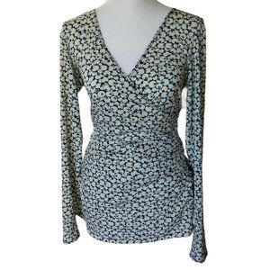 Max Studio M.S.S.P. wrap look geometric design bodycon V-neck stretch top size M